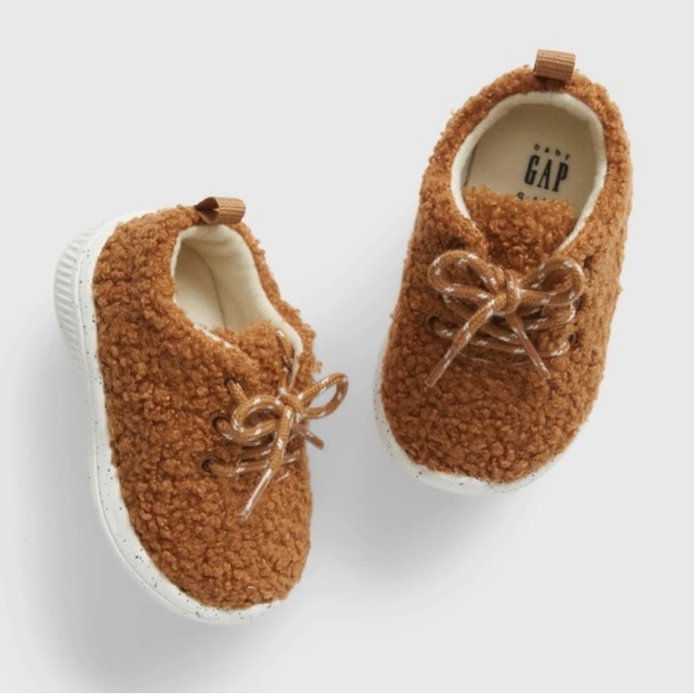 Baby Gap Sherpa Teddy Bear Sneakers Brown Size 6-12 Months